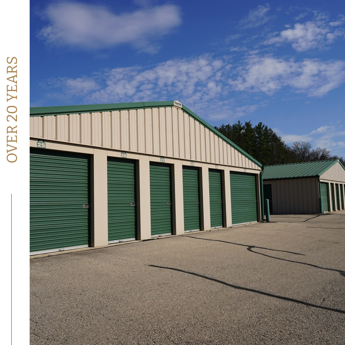 Storage units under a blue sky